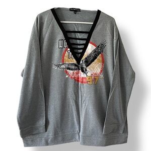 🦅 Grey V-Neck Sweatshirt | NWOT